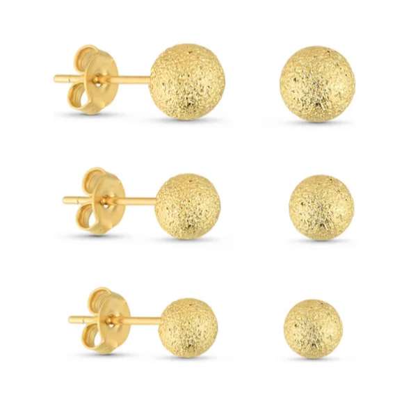 Trio de Brincos Bolinhas Folheadas a Ouro 18k Craquelada Hipoalergênico