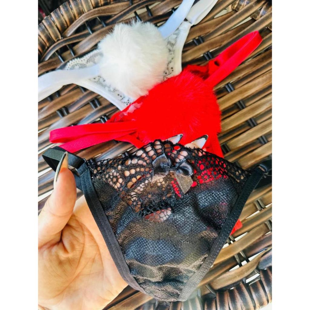 Calcinha Pelucia Pompom Fio Renda Com Regulagem Na Lateral Calcinha Coelhinho — imagem 2 de 2