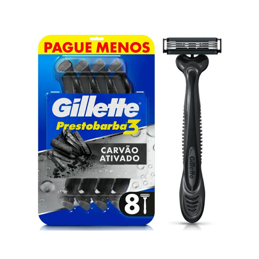 Aparelho De Barbear Gillette Prestobarba3 Charcoal Com 8 Unidades Blister