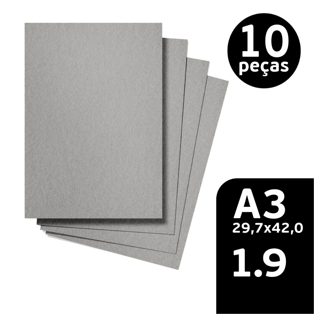 Papelão Cinza Holler 1.9mm A3(29,7x42,0) - Pacote c/10 em Oferta na Shopee