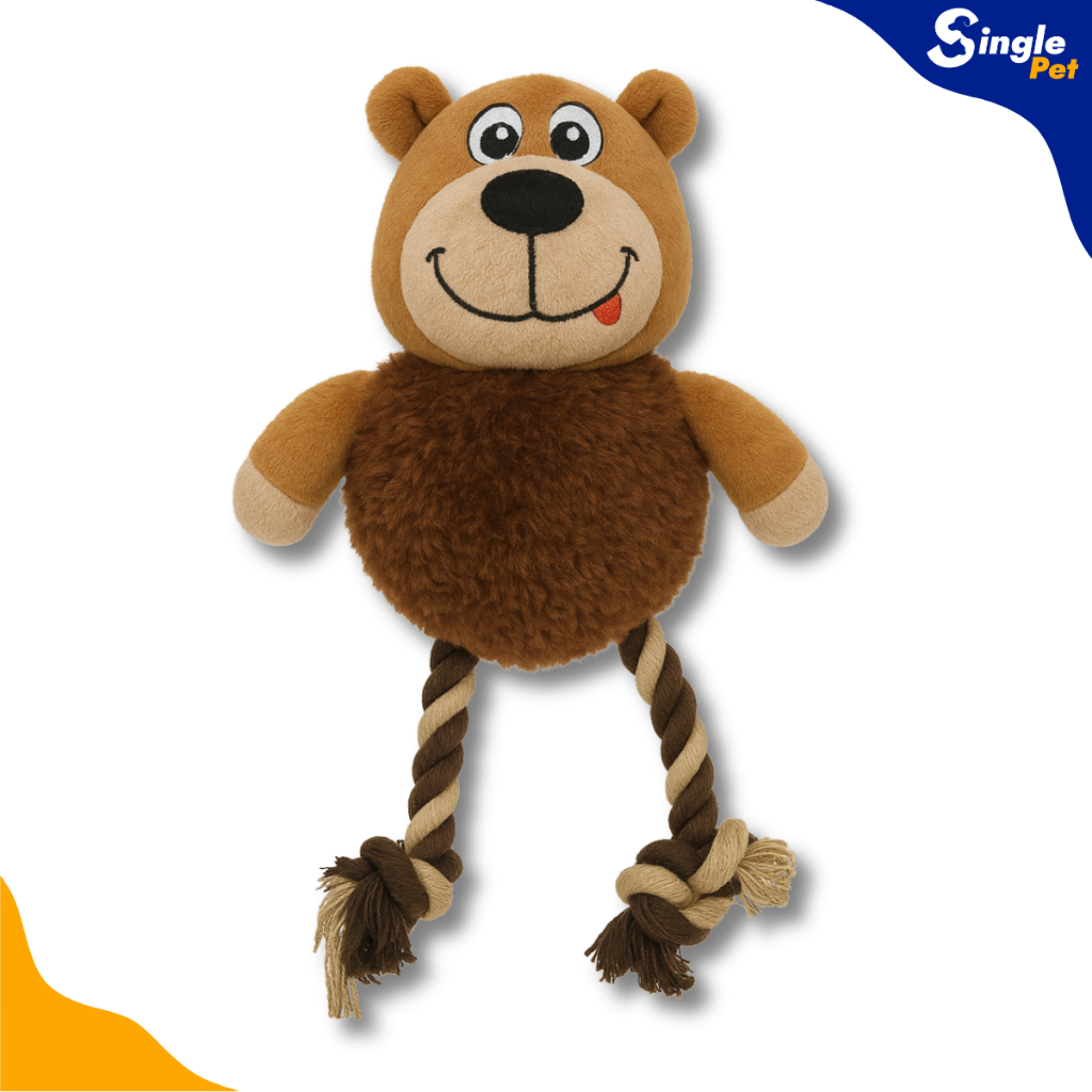 Brinquedo Urso com Corda Pelúcia Mordedor Apito Cachorro Cães Savana