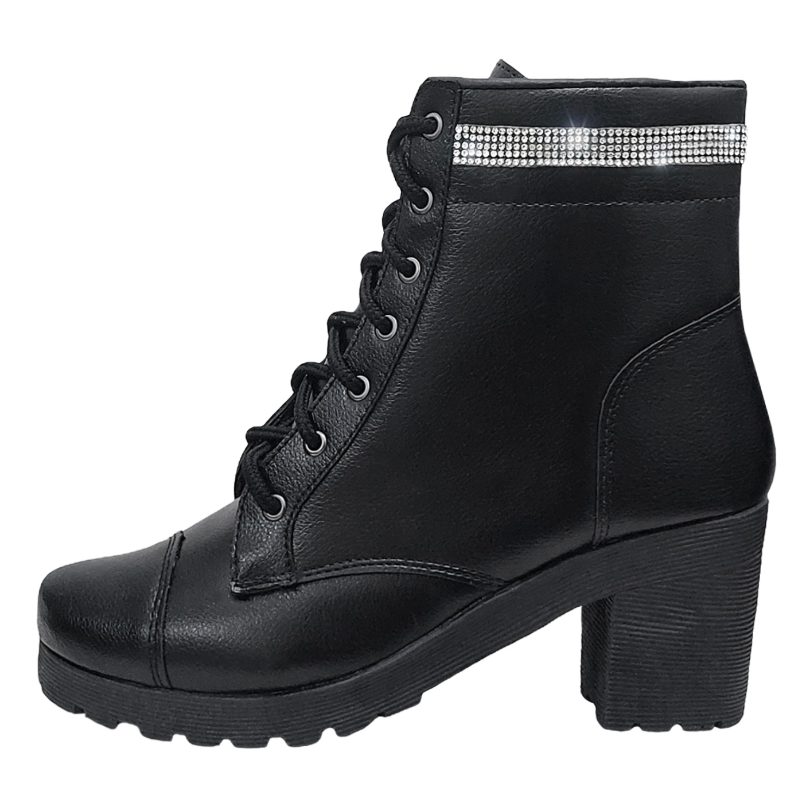Bota Coturno Feminino Com Detalhe Em Strass Moda Sola Tratorada Moda Ref. 20/133