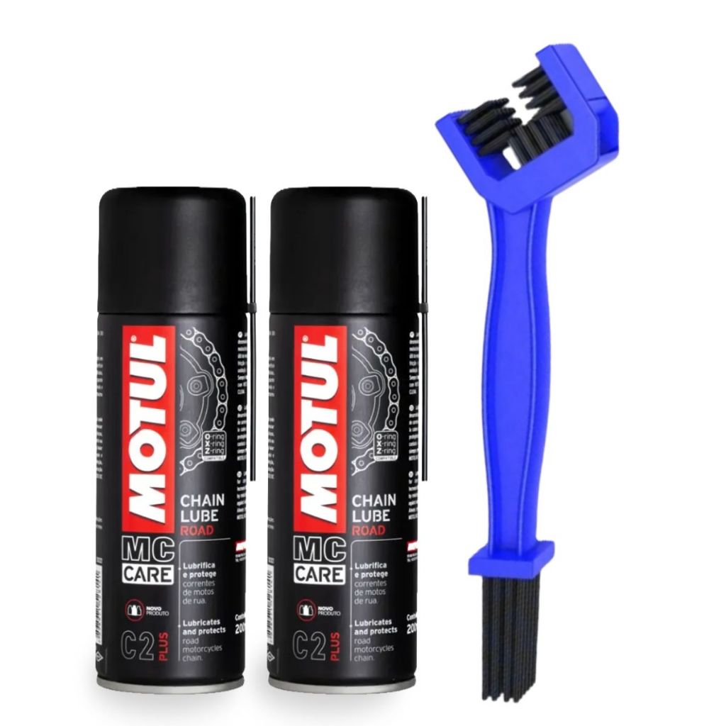 Kit Spray Lubrificante Motul C2 Plus Chain Lube + Escovinha de Limpeza em Oferta na Shopee