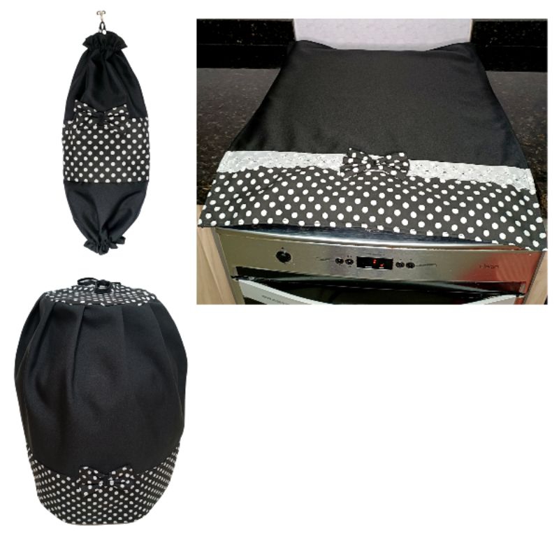 Kit cozinha 3 pçs ( Capa botijão + pano fogão 4 bocas + puxa saco com laço ) em Oferta na Shopee
