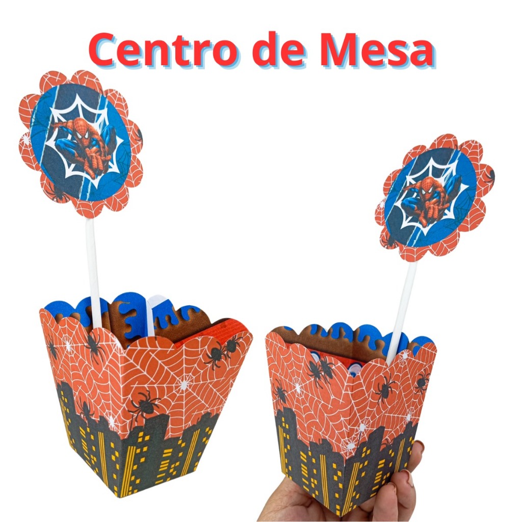 PEGUE E MONTE - Aniversário HOMEM ARANHA Centro de Mesa Cachepô Personalizado Nome + Idade