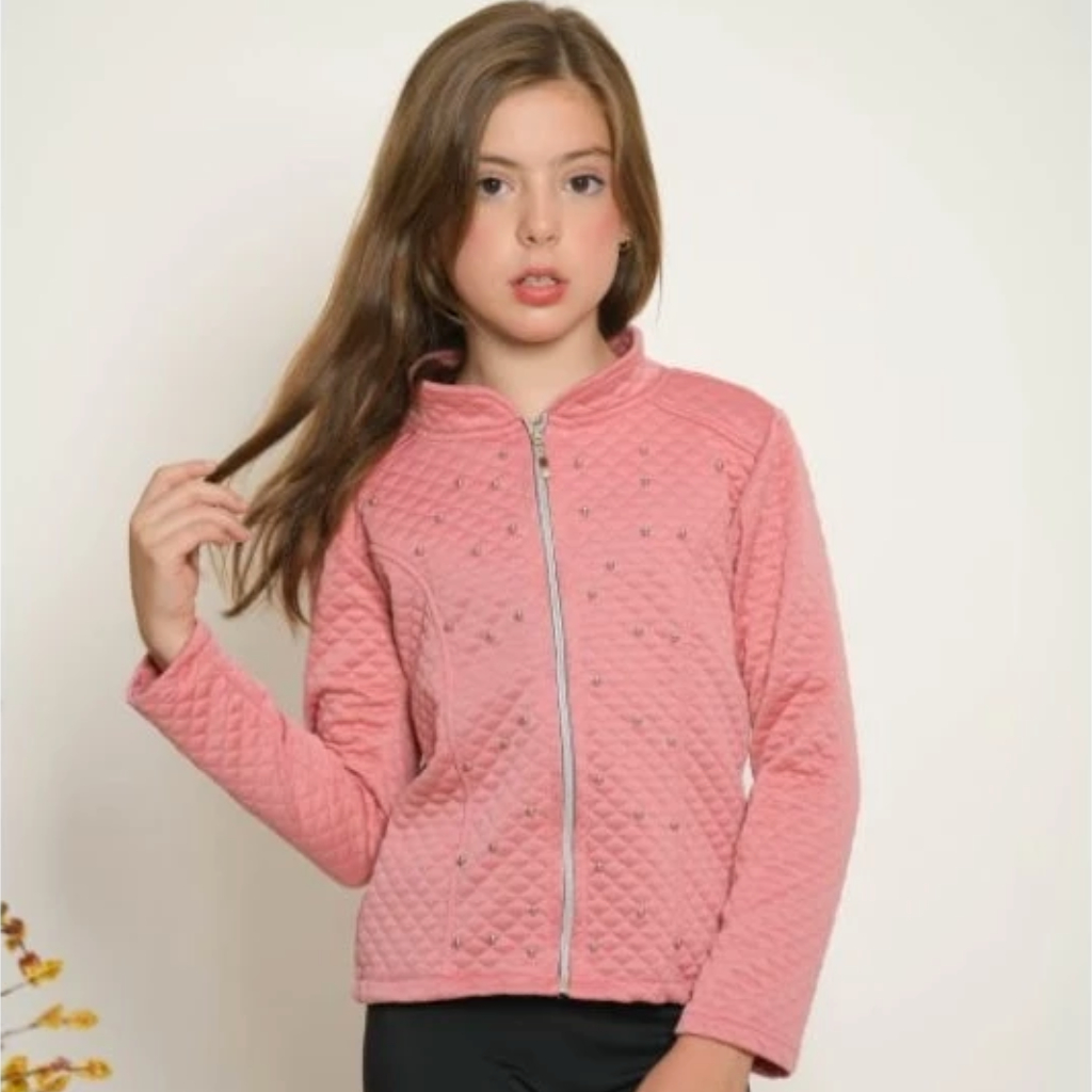 Jaqueta Juvenil Feminino Metelasse com Zíper Outono Inverno