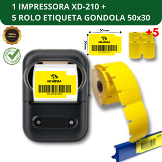 1 IMPRESSORA BLUETOOTH XD-210 + 5 ROLO ETIQUETA GONDOLA 50x30 em Oferta na Shopee