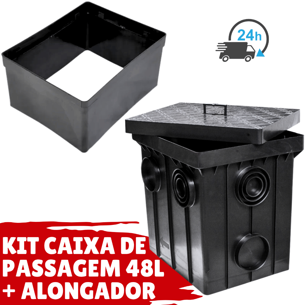 Kit Caixa Passagem 48L Grande Caixa Esgoto Eletrica + Prolongador Alongador Extensor Caixa Passagem