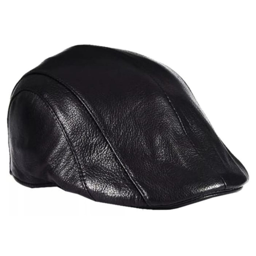 Boina Bone Preta Couro Estilo Italiano Gangster Masculino Macio