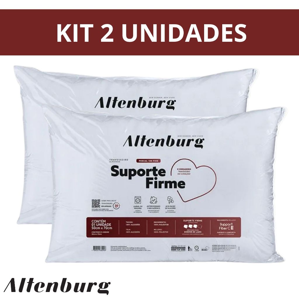 Kit 2 Travesseiros Altenburg Antialergico Suporte Firme 100% Algodão Percal 180 Fios 50cm x 70cm em Oferta na Shopee