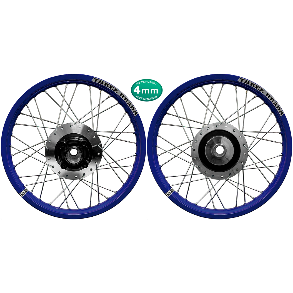 Par Roda Three Heads Azul Disco ou Tambor Diamantado Fan 125 09 Raios 4mm Cromado