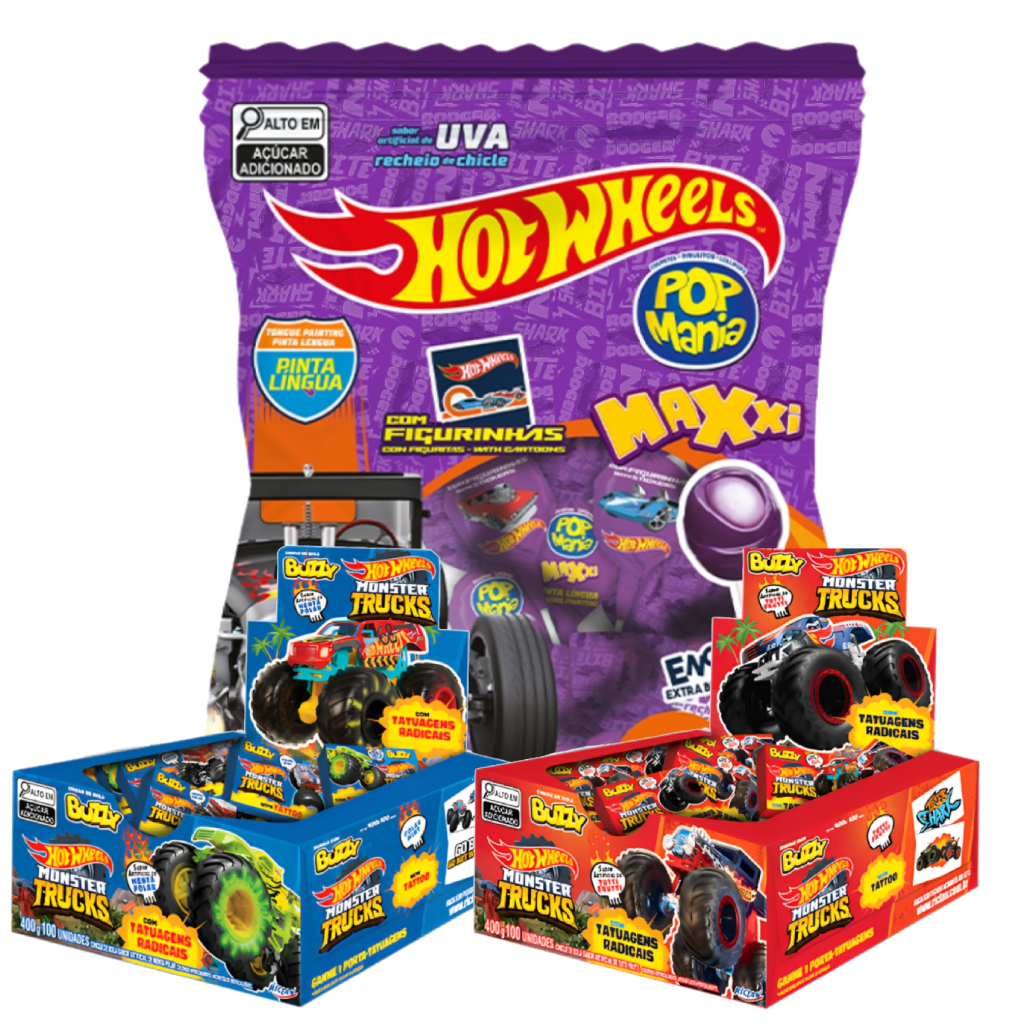 Kit 1 Pacote de Pirulitos e 2 Chiclete Hot Wheels - Riclan