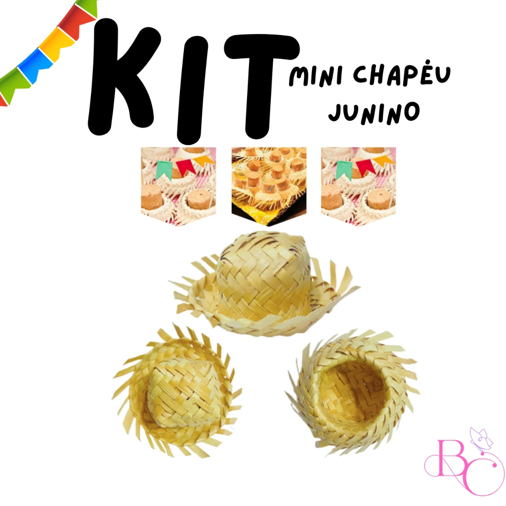 Chapeuzinho Festa Junina Chapéu de Palha Miniatura Decoração Enfeite Festa Julina Miniatura  Kit 10