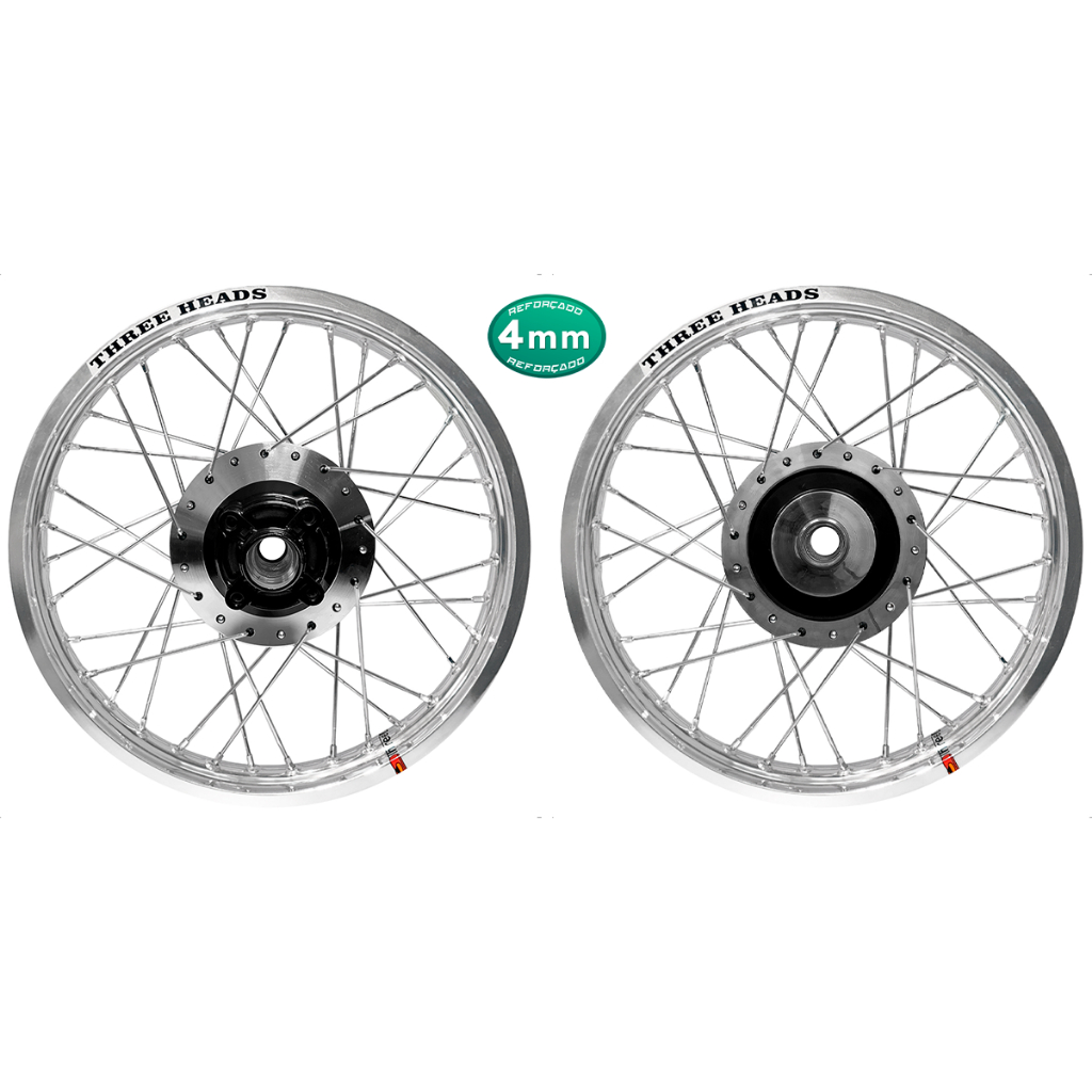 Par Roda Three Heads Cromado Disco ou Tambor Diamantado Fan 125 09 Raios 4mm Cromado