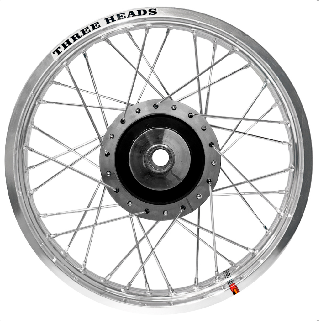 Par Roda Three Heads Cromado Disco ou Tambor Diamantado Fan 125 09 Raios 4mm Cromado · foto 2