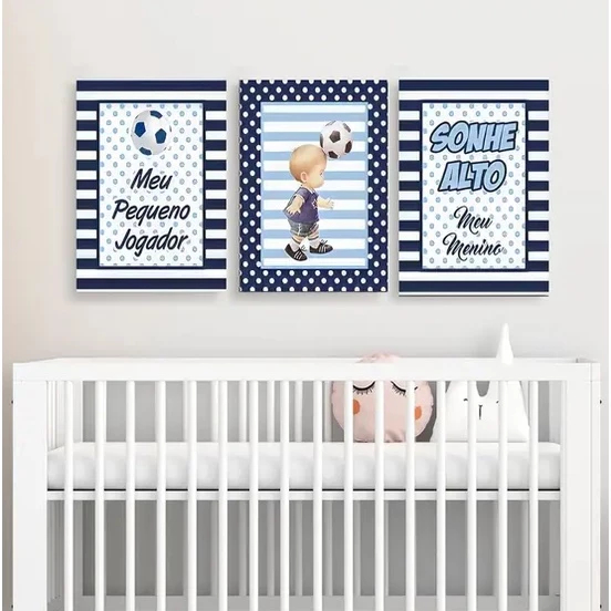 Quadro Decorativo Futebol Infantil Menino Jogador Bola Campo Esporte Camisa Time