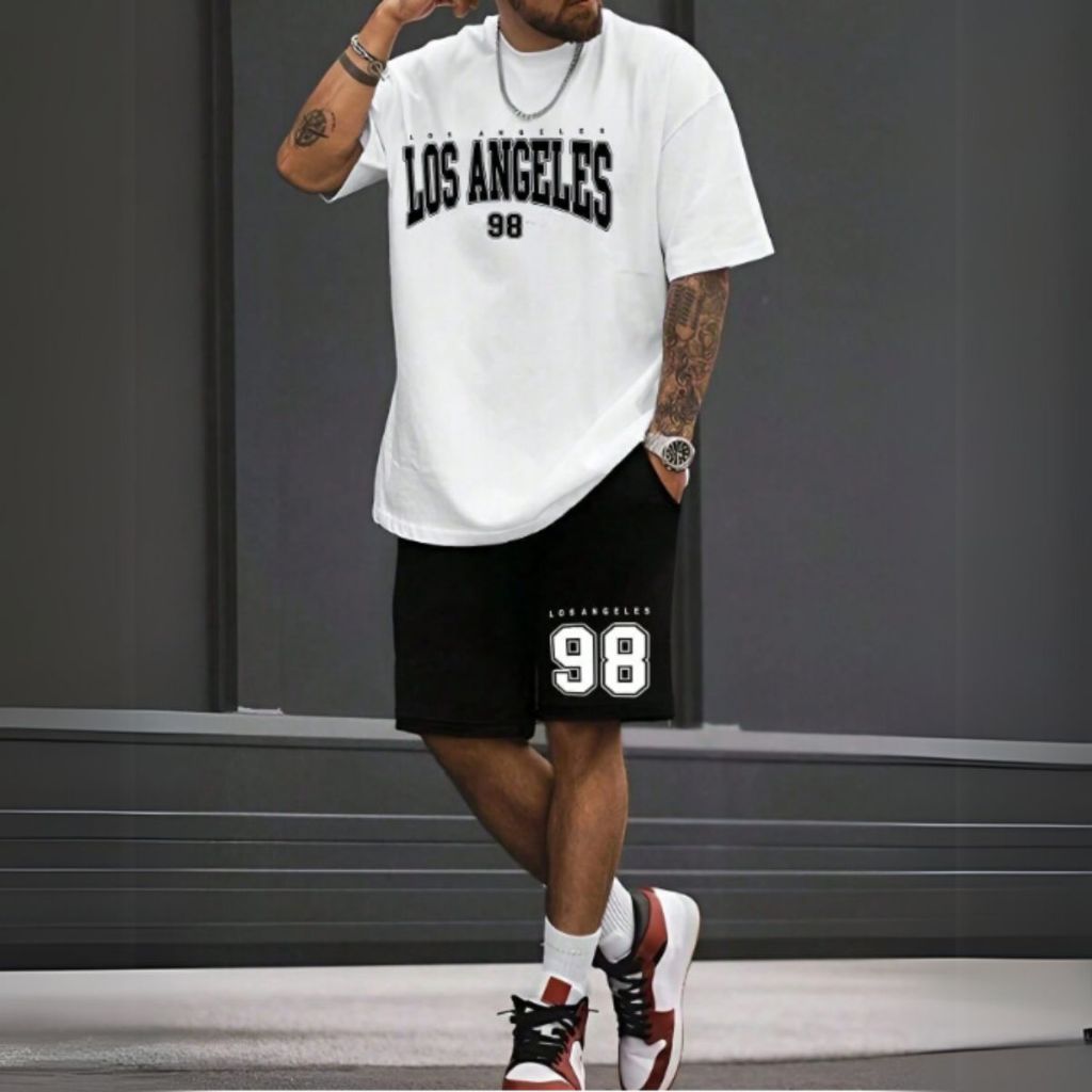 Conjunto Camiseta Oversized + Bermuda Moletom Estilo Streetwear Confortável 100% Algodão