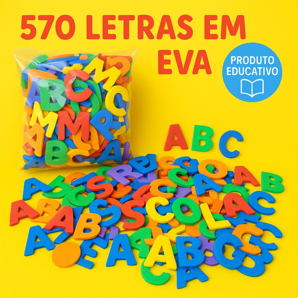 Letras em EVA Coloridas  570 Unidades Com 11 Alfabetos eva liso