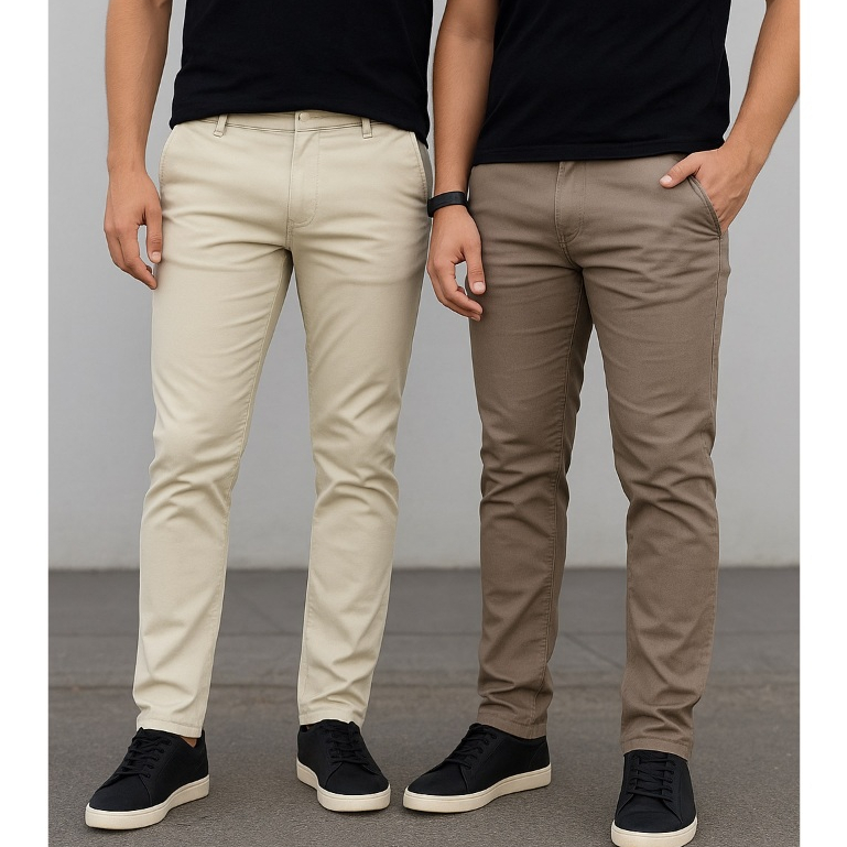 KIT 2 Calças SARJA Slim Sport Fino Lycra Social Masculina