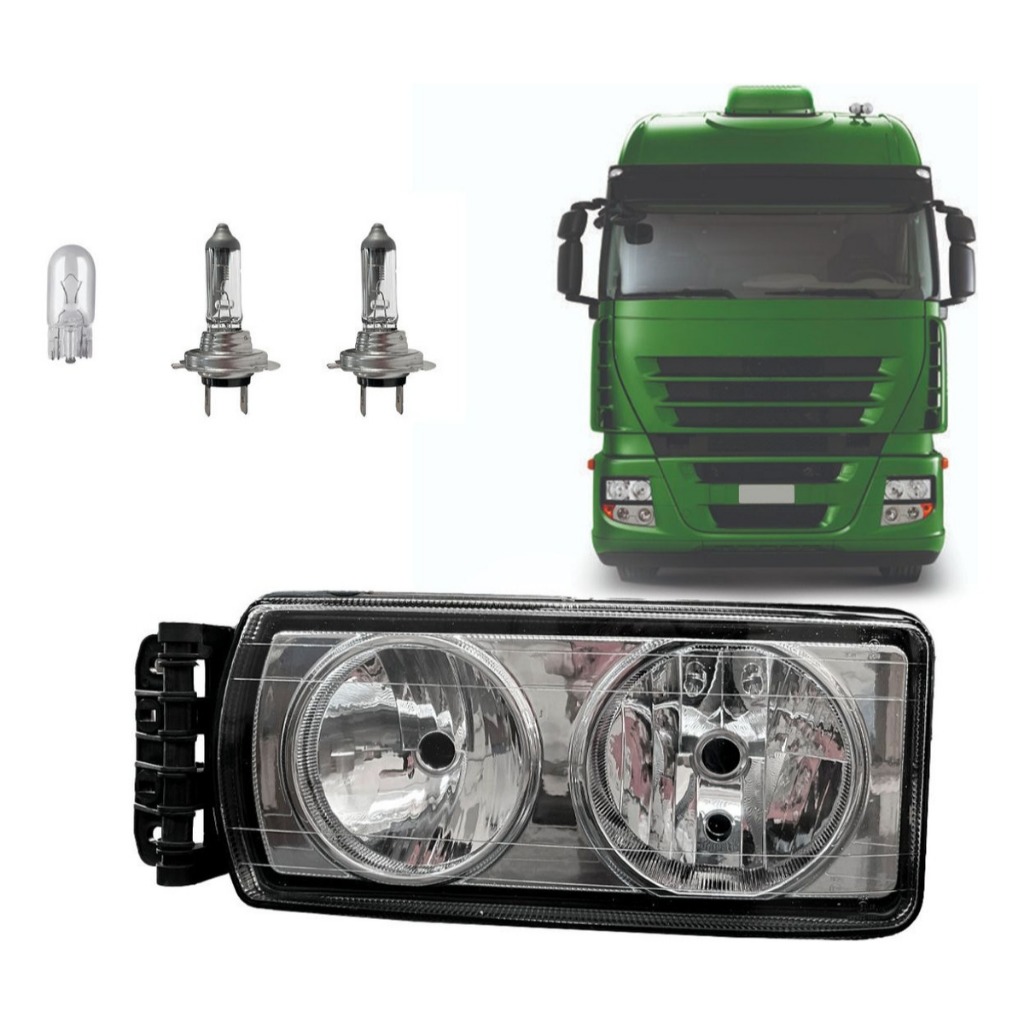 Farol Principal Iveco Stralis Tector caminhão Fundo Cromado Lado Esquerdo.