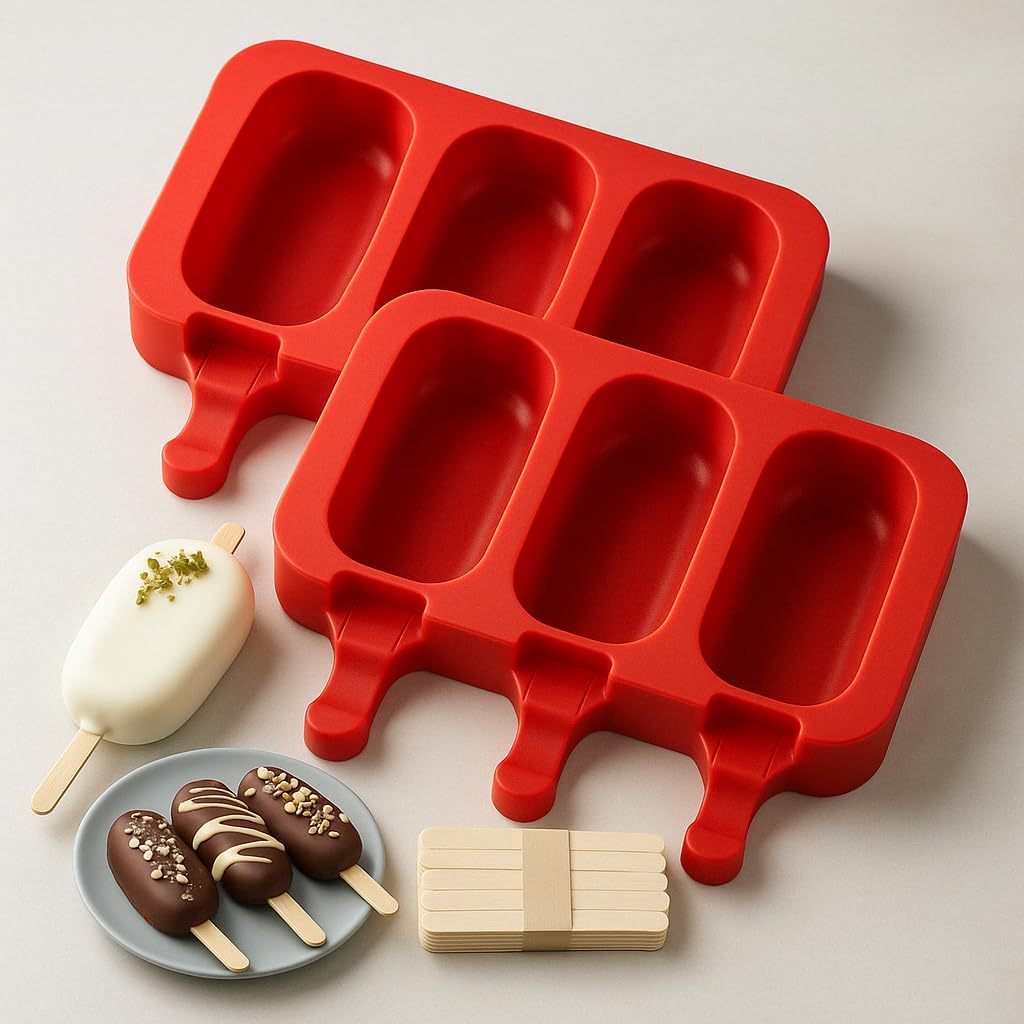 Kit Formas De Picolé Sorvete Silicone Com Tampa Magnum Formato Normal Lisa Com Palitos Grátis! em Oferta na Shopee