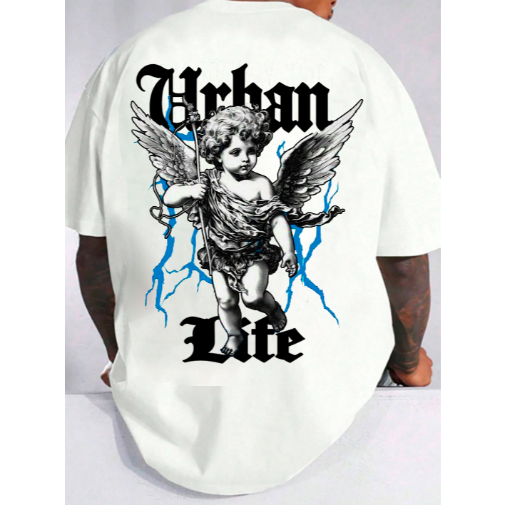 Camiseta Masculina em Algodão Camisa Angel Urban Life Streetwear Manga Curta em Oferta na Shopee