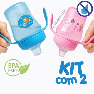 KIT 2 Copo Para Bebê Anti-Vazamento - Bico Silicone Macio - Anti Engasgo - Transição - 240 ml