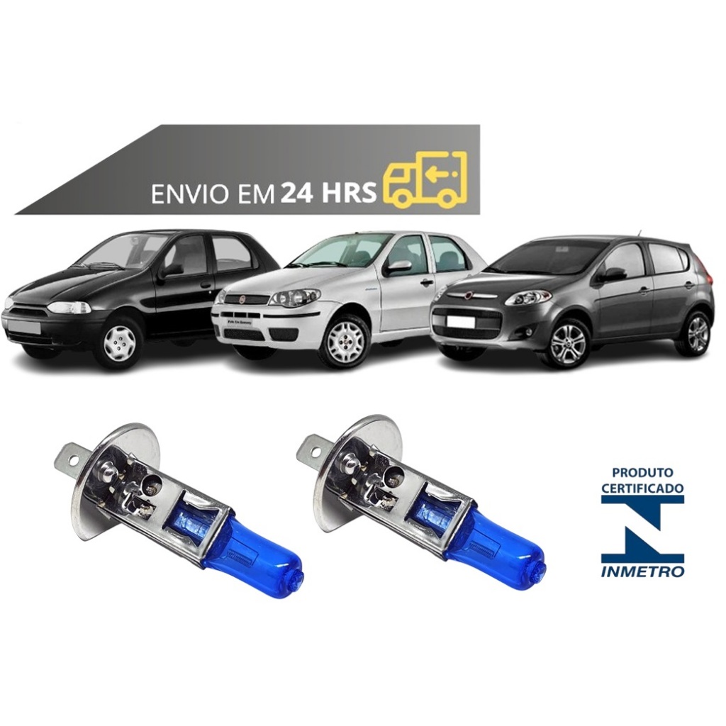 Lâmpada farol de milha Fiat Palio de 1996 a 2018 Super Branca 8500k H1