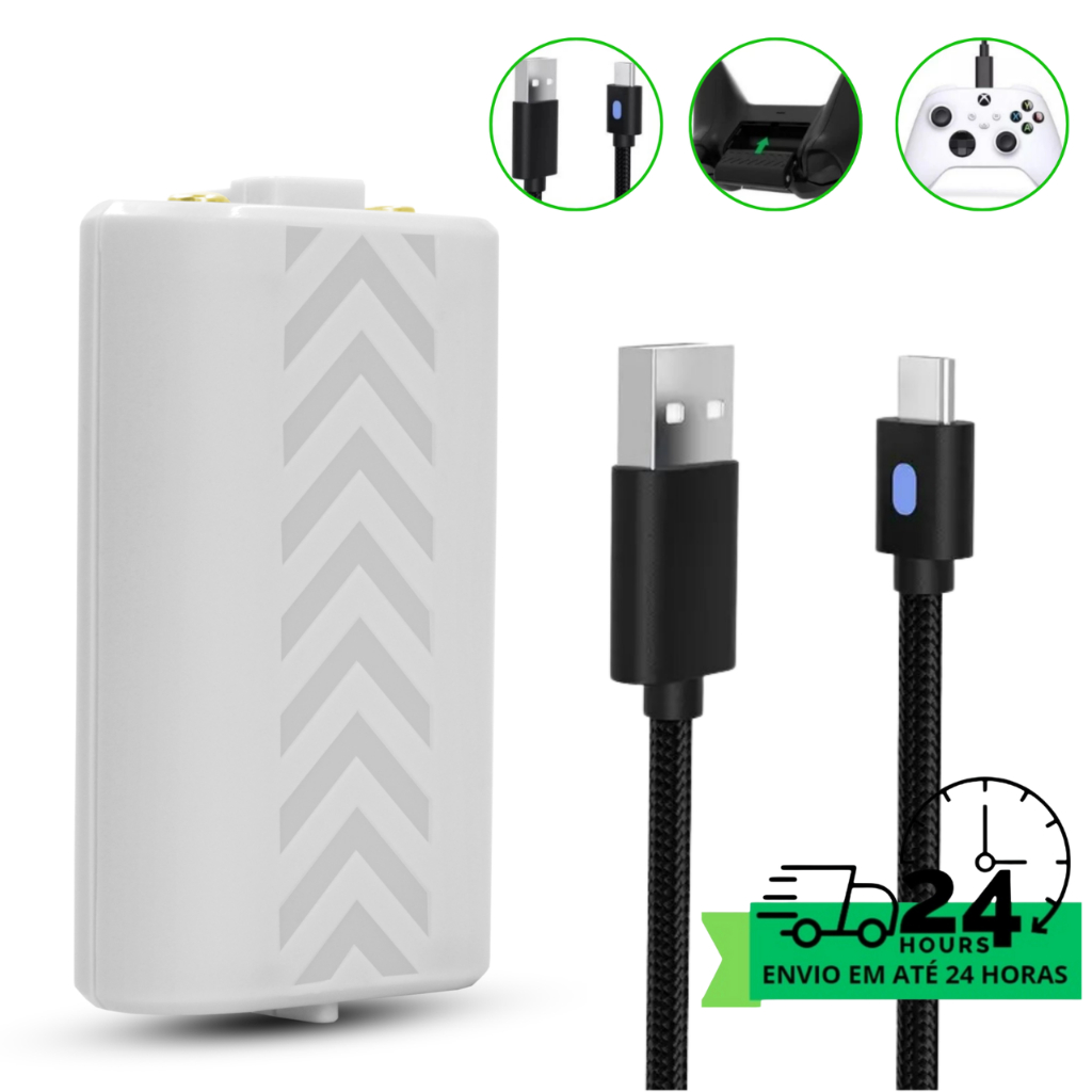 Bateria Para Controle Xbox Séries S X 1200mah Cabo Carregador 3 Metros em Oferta na Shopee