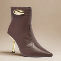 Bota Feminina Cano Curto Stessy Shoes Bico Fino Efeito Lesma Salto Metalizado Chic Confortável