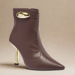 Bota Feminina Cano Curto Stessy Shoes Bico Fino Efeito Lesma Salto Metalizado Chic  Confortável em Oferta na Shopee