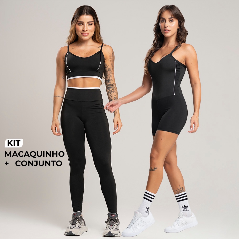 Kit de academia top alcinha e calça legging básica fitness + macaquinho detalhe em vivo - Sports & Outdoors