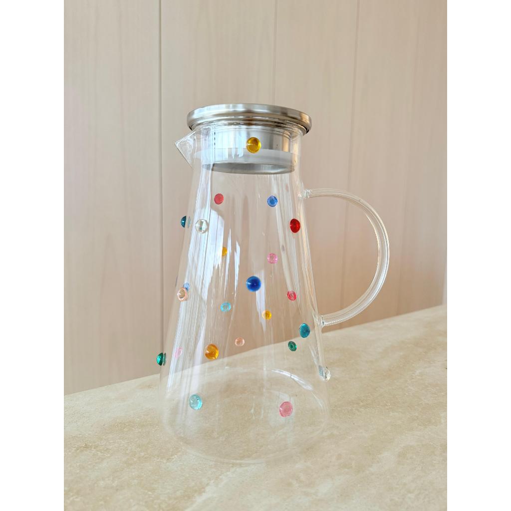 Jarra  Água Suco Vidro Com Tampa Inox 1800 ml Decorada Com Mini Gemas Coloridas