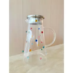 Jarra Água Suco Vidro Com Tampa Inox 1800 ml Decorada Com Mini Gemas Coloridas
