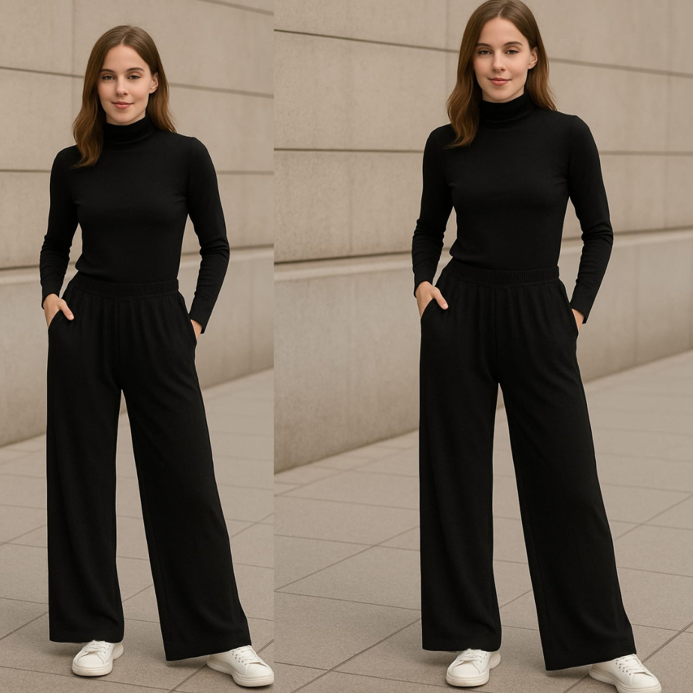 Conjunto Viscolycra Com Calça Pantalona e Blusa de Frio Feminina com Gola Alta Cacharrel em Oferta na Shopee