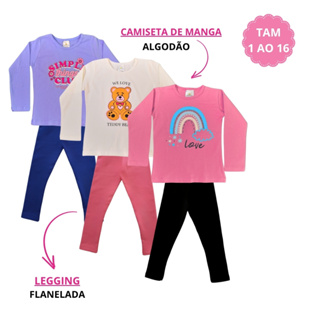 Kit 6 Peças Conjunto Infantil Feminino Camiseta Manga Legging Flanelada Peluciada  Termica  1 ao 16 em Oferta na Shopee