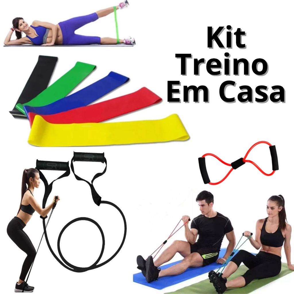 Kit Faixa Elastica Mini Band + Elástico Extensor Tensão CrossTube + PowerTube Funcional Fisioterapia
