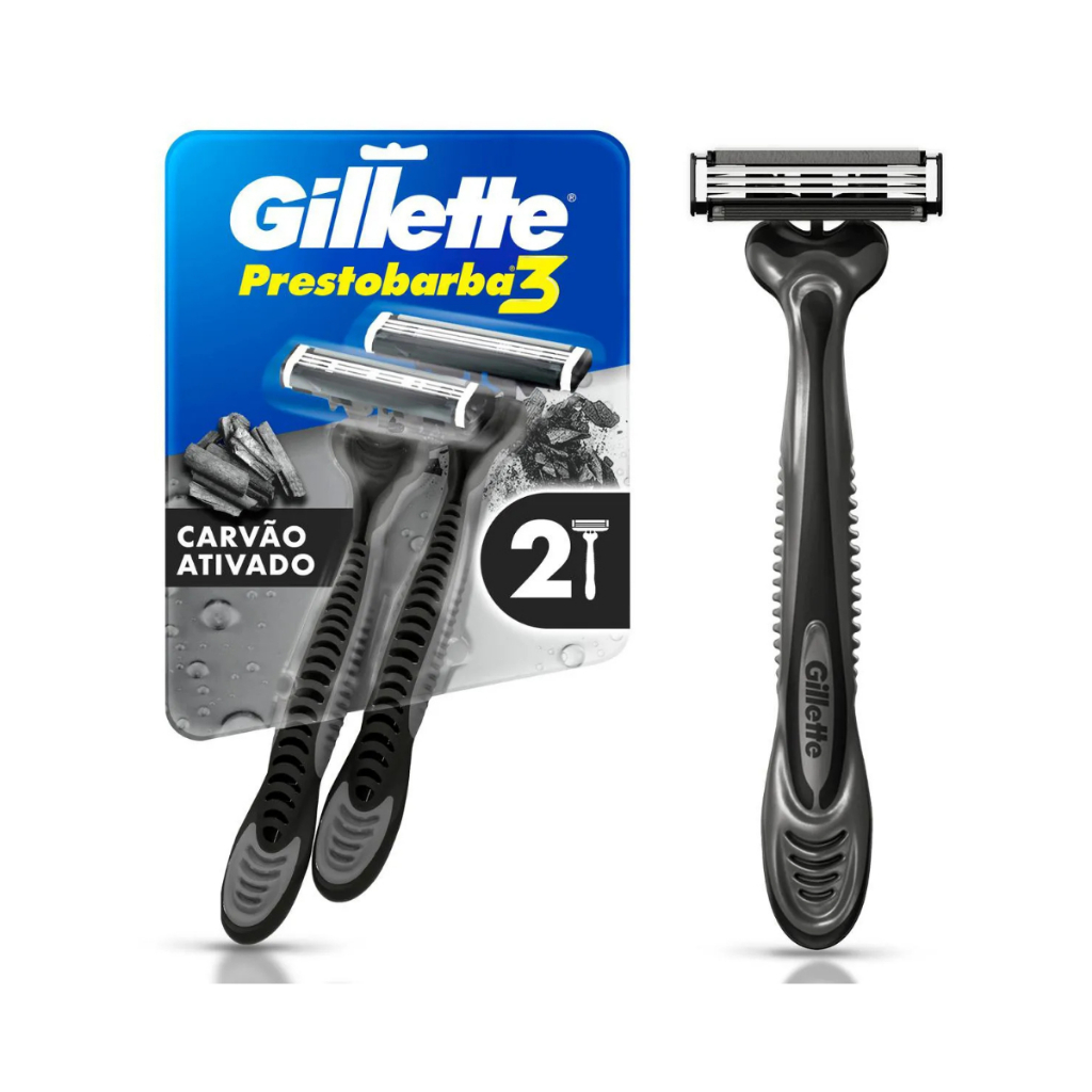 Aparelho De Barbear Gillette Prestobarba3 Charcoal Com 2 Unidades Blister em Oferta na Shopee