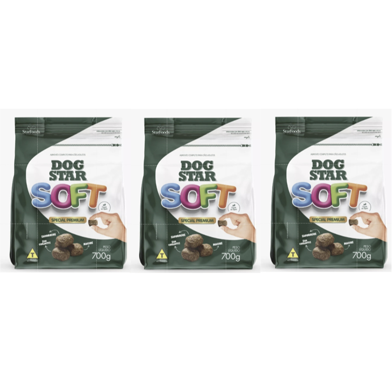 Ração Macia Dog Star Soft Natural  Alimento Petisco Ração Grandes 700g - 3 unidades