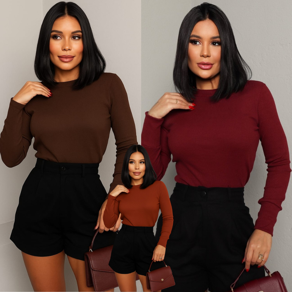 Blusa Feminina Manga Longa Básica Casual Gola Redonda blusa feminina de frio