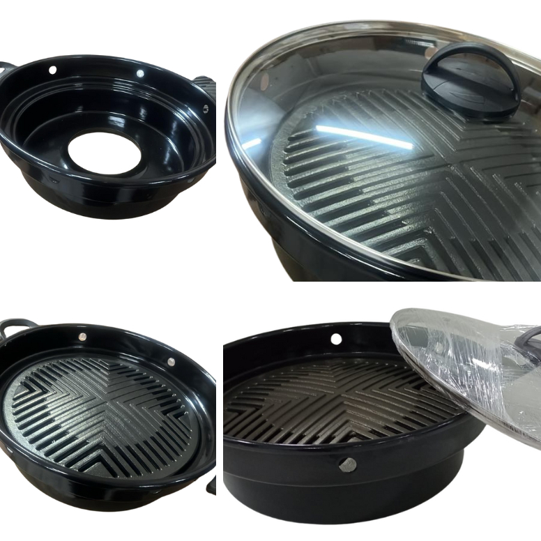 Churrasqueira Grill  para Fogão - Grill Esmaltada com Tampa de Vidro / Assa, Grelha e Defuma!