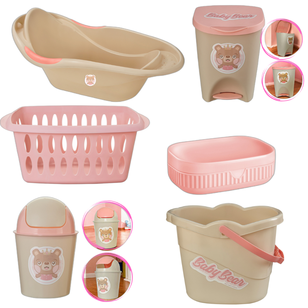 Kit Para Banho Quarto Bebê Baby Menino Menina Banheira Saboneteira Cesto Baldinho E Lixeiras Rosa em Oferta na Shopee