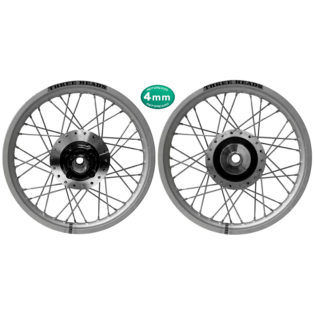 Par Roda Three Heads Jateado Disco ou Tambor Diamantado Fan 125 09 Raios 4mm Cromado