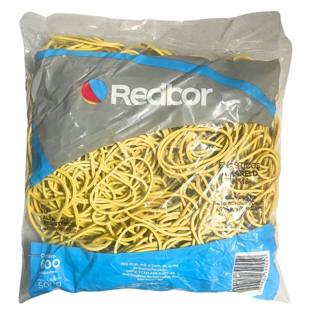 Elástico Super Resistente Amarelo Fino 500gr c/ 600 Unidades Nº18 Red bor Amarrar Dinheiro Pamonha