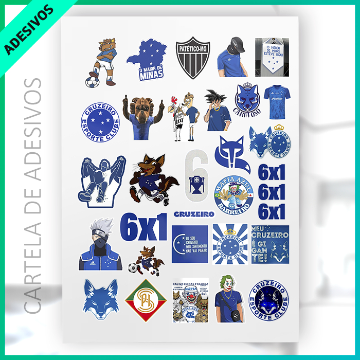 Cartela de Adesivos Cruzeiro, Vinil À Prova D'água, Cec, Raposa, Cabuloso, Stickers