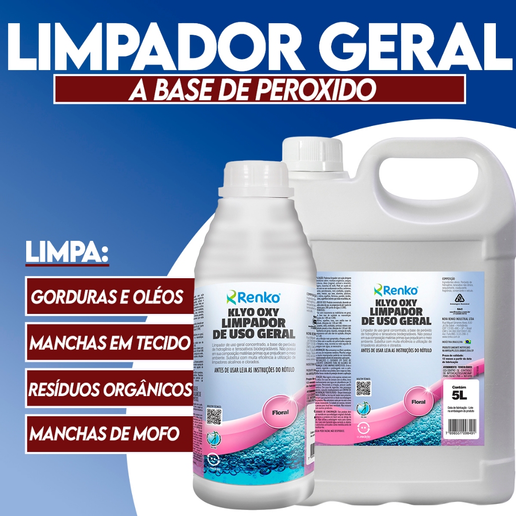 Limpador A Base De Peróxido Klyo Oxy FLORAL1 e 5 litros - Renko