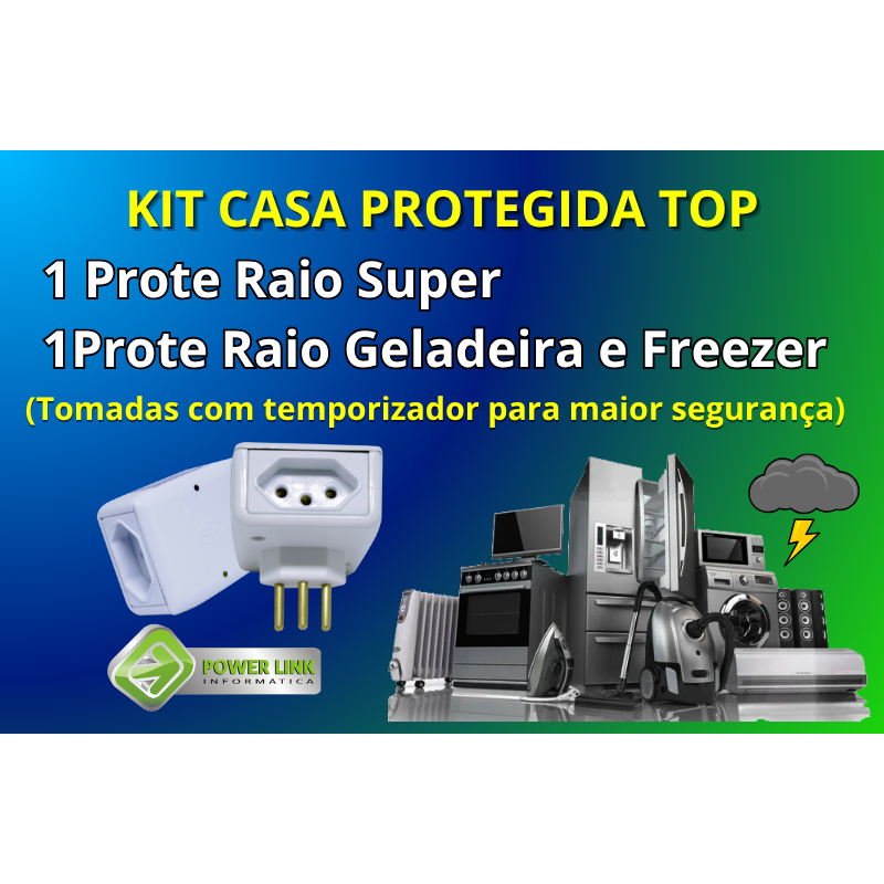 Kit CASA PROTEGIDA TOP contra RAIO, QUEDAS e PICOS DE ENERGIA Com 1 Prote Raio Super 127v + 1 Geladeira e Freezer 127v