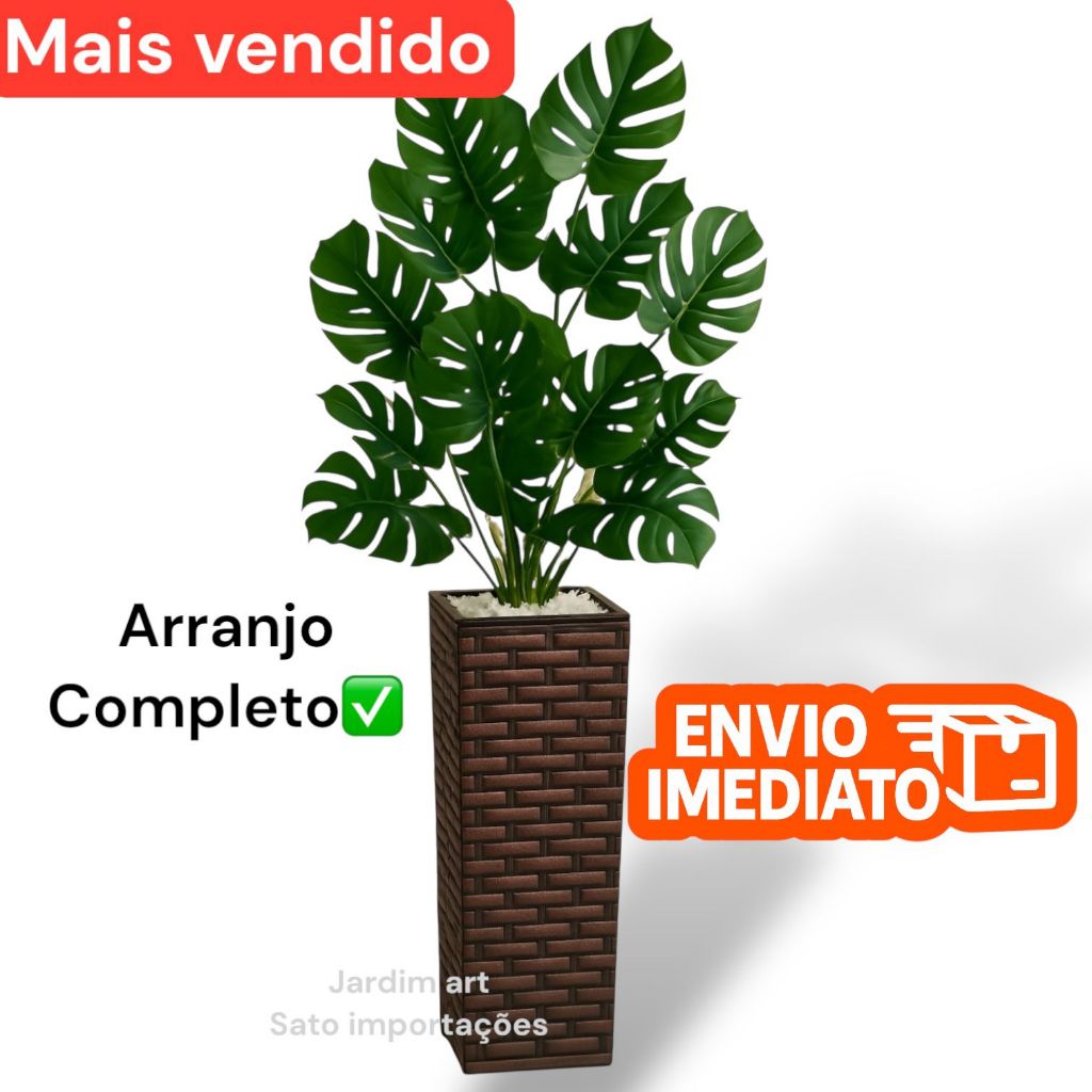 Vaso com Costela de Adão Artificial 105cm p/ Ambientes Internos ref 2FCG