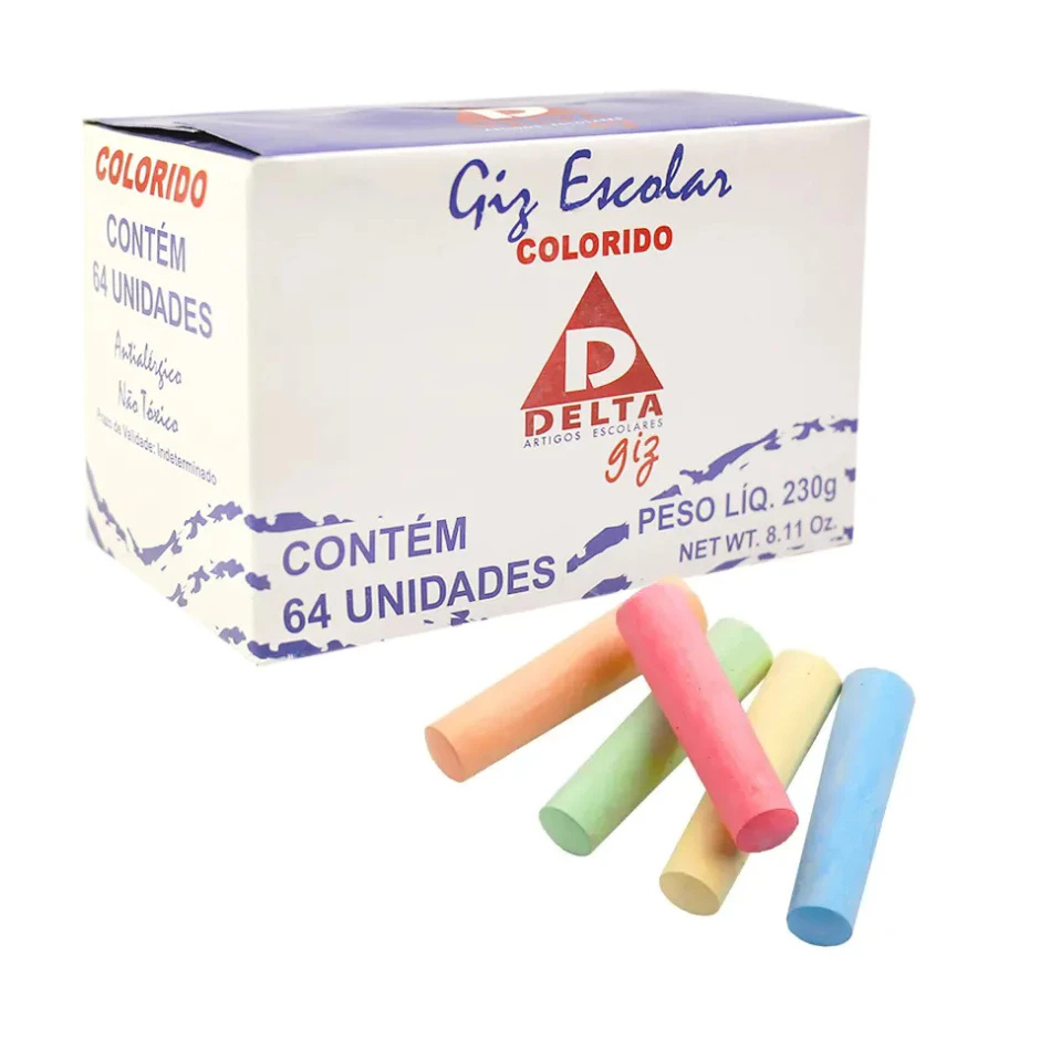 Caixas de Giz Colorido Escolar Quadro Verde Negro Caixa com 64 Unidades Delta em Oferta na Shopee