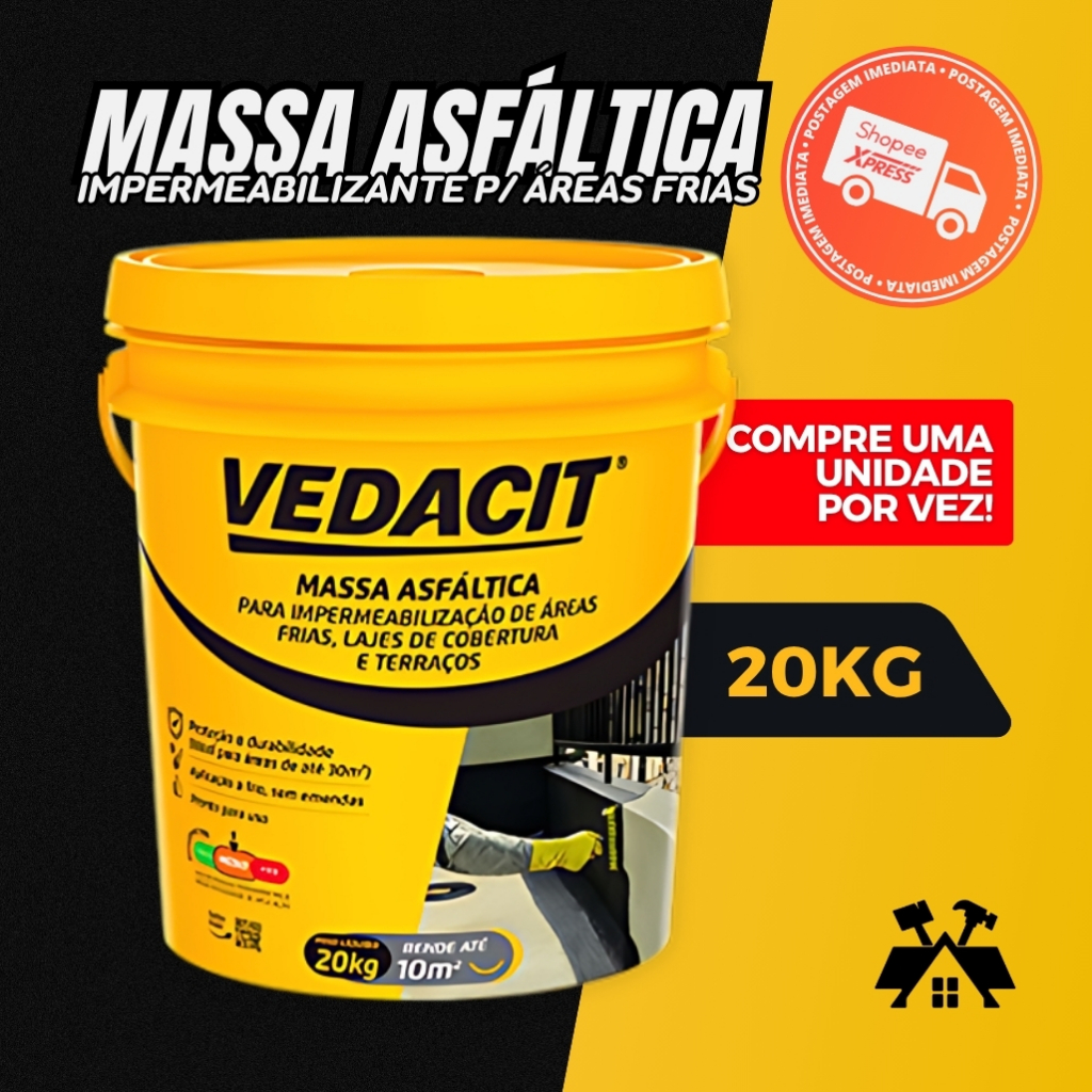 Massa Asfáltica p/ Impermeabilização 20Kg Vedacit | cimento, laje, banheiros, calhas